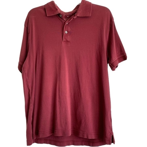 Van Heusen Deep Red Short Sleeve Polo Collared Shirt size Medium - Picture 1 of 6